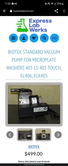 BioTek ELX405 Select CW Microplate Washer Replacement Vacuum Pump 1.6cfm 27"HG