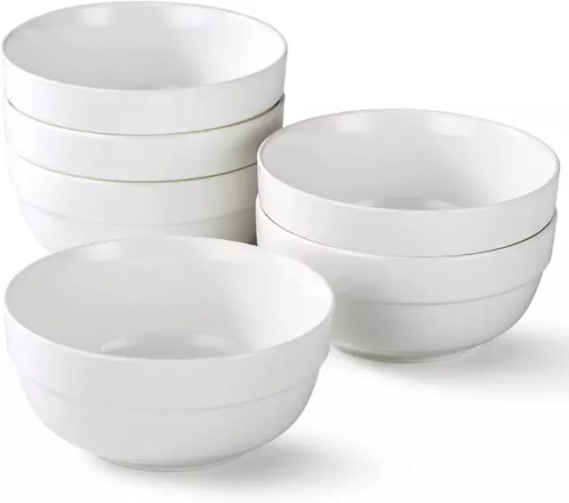 (Set of 6),6″ Ceramic Soup Bowls, Cereal Bowls, 24OZ White Bowls for Kitchen