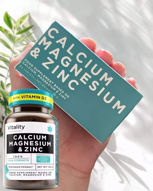 CALCIUM MAGNESIUM ZINC + Vitamin D3 Complex High Strength Magnesium 60 ...