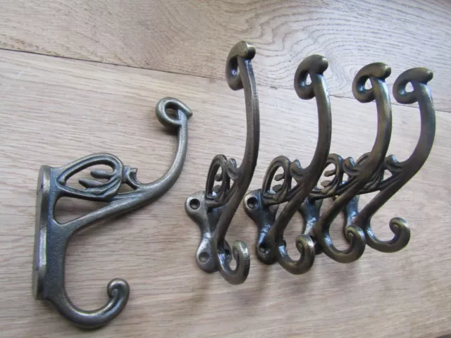 PACK OF 5 ANTIQUE BRASS Cast iron coat hook Victorian Antique Vintage rustic peg