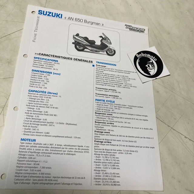 Suzuki AN650 Burgman K3 2003 Anno 650 Scheda Tecnica Motocicletta Prop Scooter