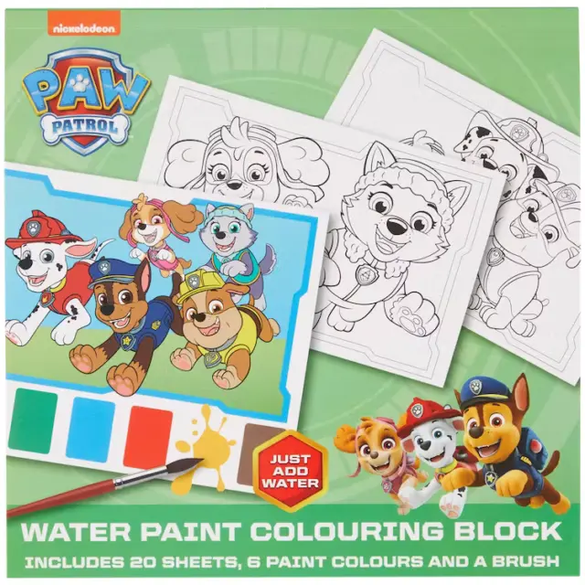Paw Patrol Malblock inkl. Wasserfarben + Pinsel Colouring Block Kinder Malen
