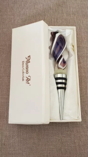 Murano Art Deco Swirl Glass Bottle Wine Stopper With Original Box