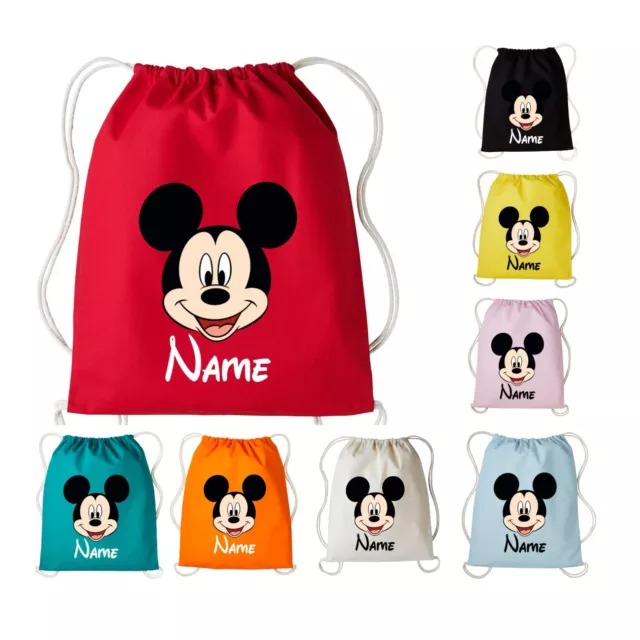 Personalised Your Name Mickey Mouse Drawstring Bag Gym School Rucksack Kids Bag