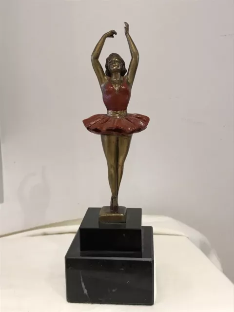 Lovely Vintage Art Deco Gilt Spelter Ballerina On A Marble Base