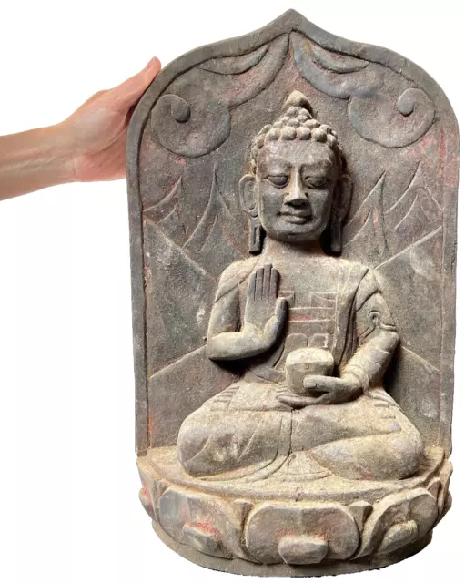 Buddhist Plaque Vintage Tibetan Fifth Dhyani Buddha Abhaya Mudra 48 Cms High