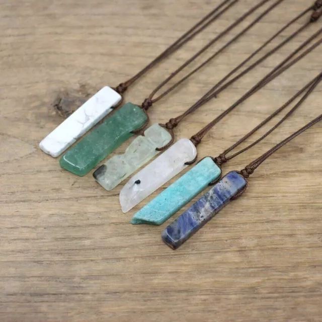 Crystal Gemstone Necklace Pendant Natural Chakra Stone Energy Healing Rope Chain