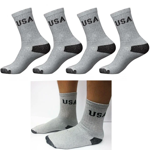 12 Pairs CREW Mens Solid Sports Socks Cotton 10-13 Grey Athletic Usa Long Tube