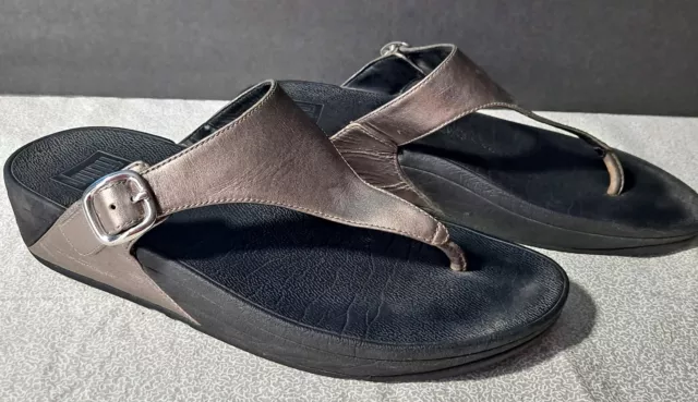 Fitflop The Skinny Thong Sandals Pewter Metallic Comfort Women’s Size 8