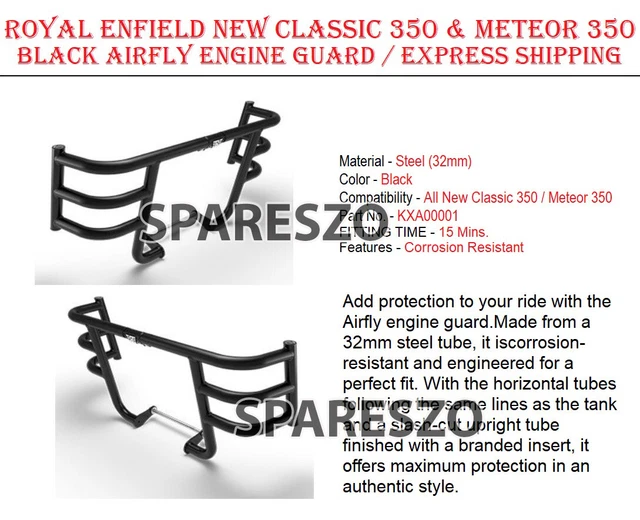 Meteor Guard ROYAL ENFIELD NEW Classic 350 & Meteor 350 Black Airfly Engine Guard ...