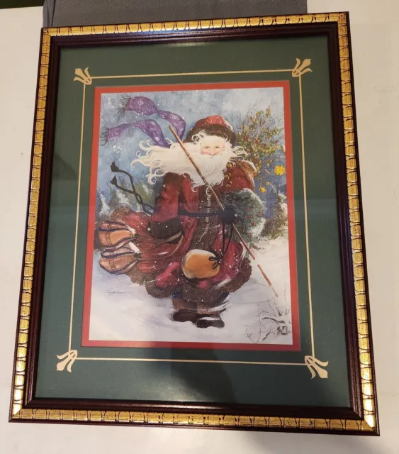 Vintage Home Interiors & Gifts Santa Picture 12x15 Glass Framed w/box - NEW