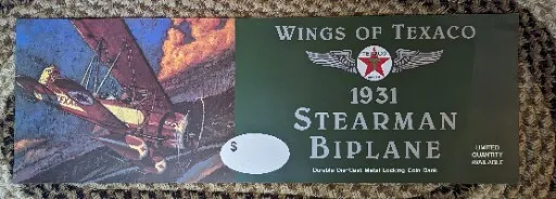 WINGS OF TEXACO ADVERTISING STORE DISPLAY Plastic SIGN 1931 Stearman Biplane