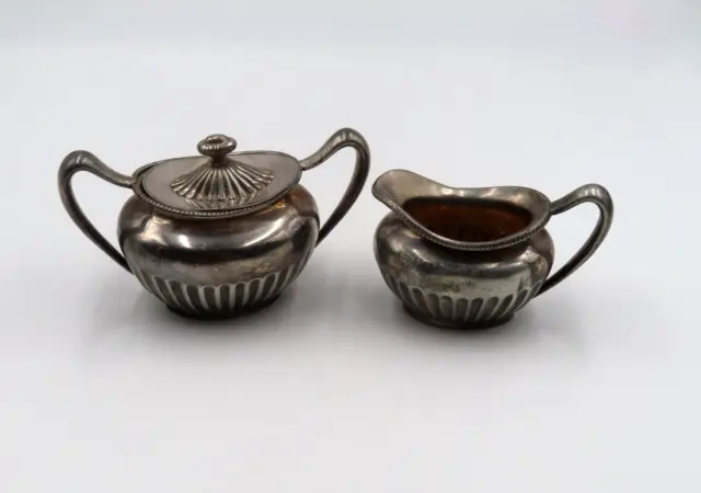 Middletown Plate Co. Hard White Metal Gilt Creamer and Sugar #1150 Antique