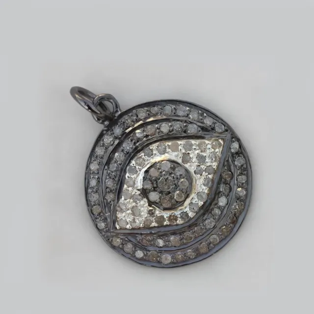 Evil Eye Pendant,Pave Diamond Pendant,925 Sterling Silver,Handmade Jewelry,Gift