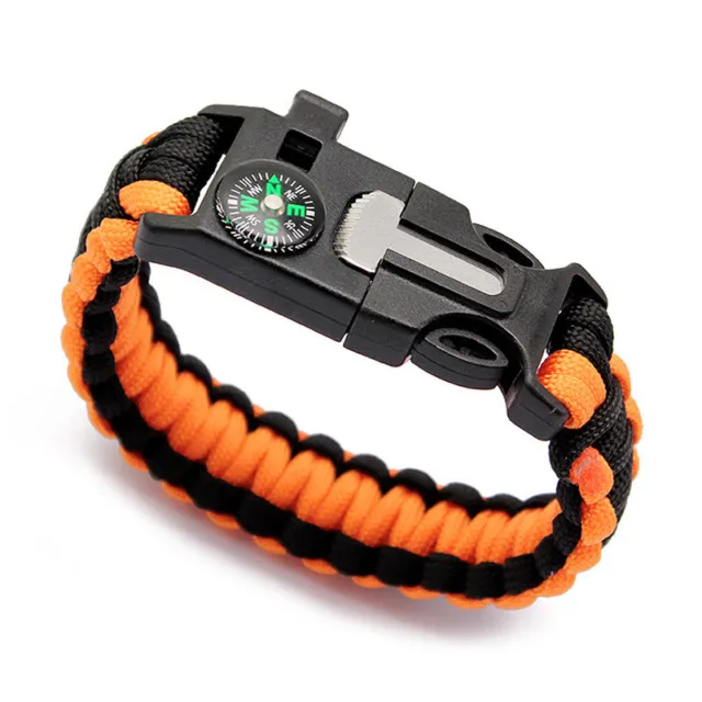 Outdoor Paracord Bracelet Survival w/ Flint Whistle Compass - SHIPS FROM USA