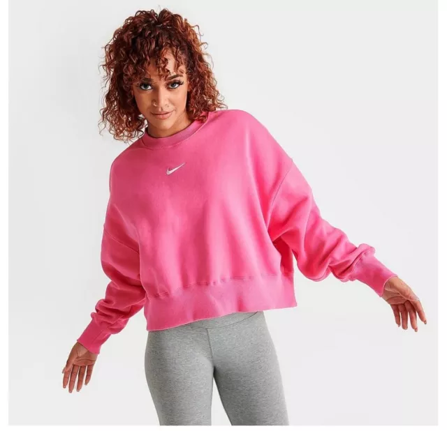 $70 Women's Small Nike Fleece Oversized CROPPED Crewneck Sweatshirt DQ5761 684