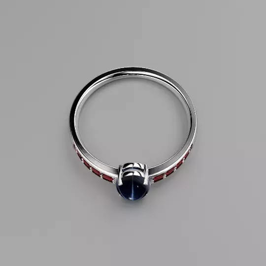 Genuine Blue Star Sapphire Ring Sterling Silver 925 / Natural Garnet / Round-Cut 2