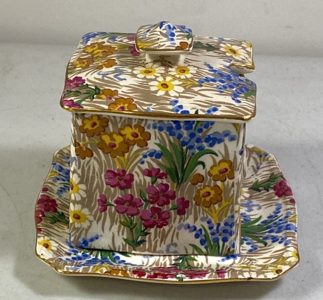 Royal Winton Grimwades ''Marguerite'' Chintz Sugar Bowl With Lid & Underplate
