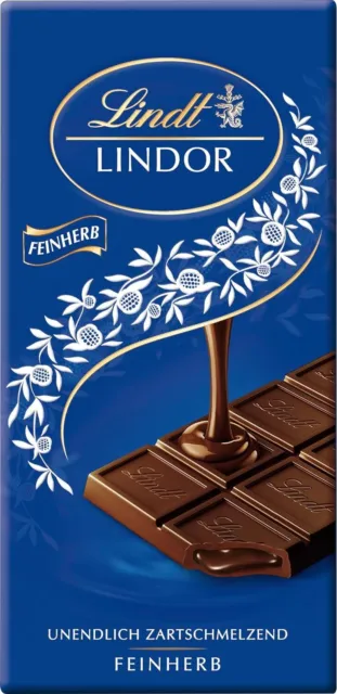 11x100g Lindt Schokolade LINDOR Feinherb 100 g Tafel zartschmelzend NEU MHD 6/24