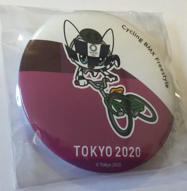 Tokyo 2020 Summer Olympics CYCLING BMX FREESTYLE Miraitowa Mascot can tin badge