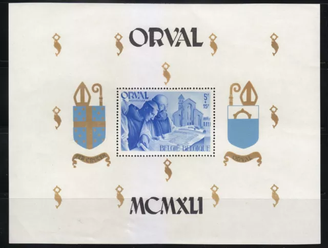 Belgium 1941 MNH Block 12 Sc B303 Orval Abbey and Monks ,perforated **