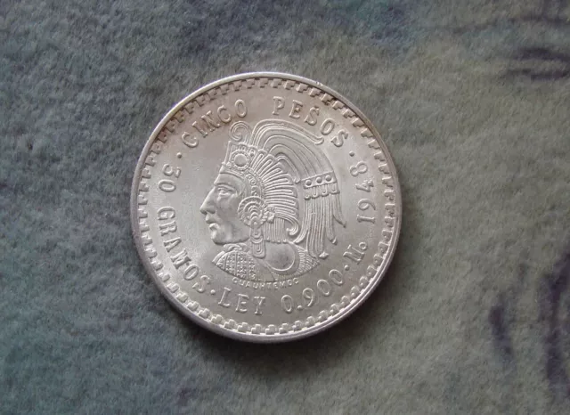 5 Pesos 1948.  Silber.   Mexiko