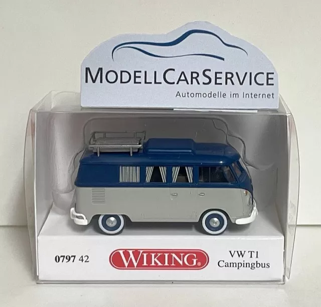 Wiking 1/87: 079742 VW T1 Campingbus, achatgrau/grünblau - Neuheit 03/2024