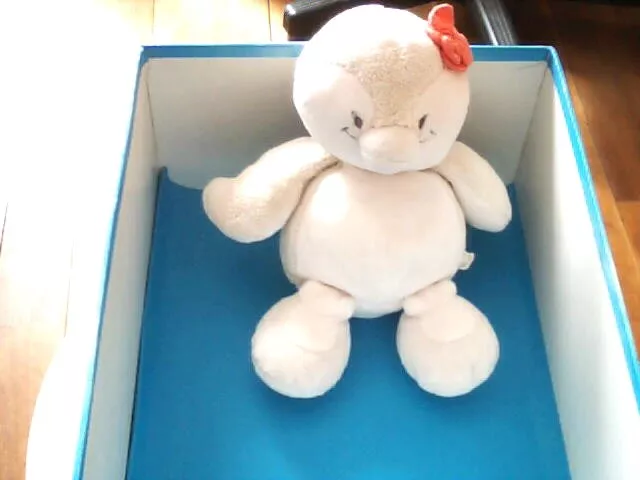 Doudou 5735 / Peluche Pingouin Daisy Et Coco "Noukie's" Blanc/Beige - Noeud Rose