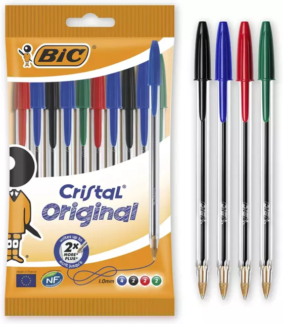 BIC Cristal Original Kugelschreiber Dokumentenecht Wasserfest10er Pack,4 Farben