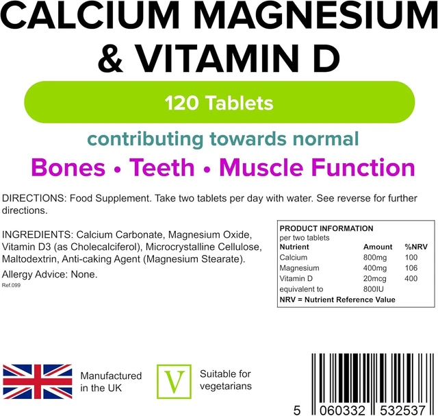 LINDENS CALCIUM Magnesium & Vitamin D 120 Tablets UK Made £