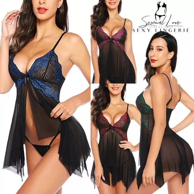 Vestito Abito Completo Velato Babydoll Floreale Lingerie Seno Scoperto Notte Sex