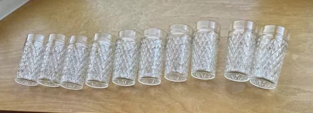 10 Vintage Diamond Tumblers Clear Glass 6” Tall Depression Era Pressed Glass