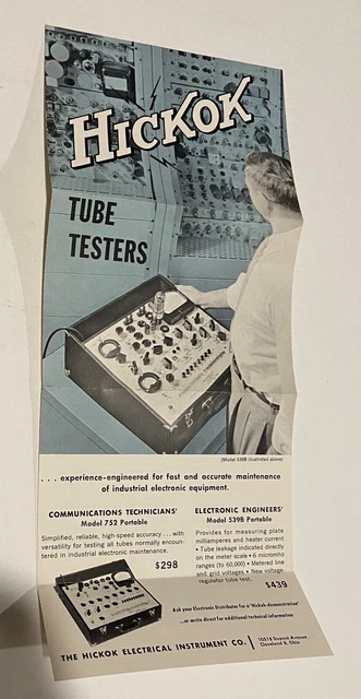 Flyer For Hickok Model 752 and 539B Tube Testers.  Great Condition!