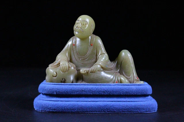 Chinese Exquisite Handmade Luohan carving Shoushan Stone Statue