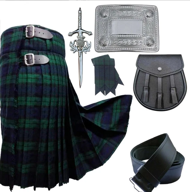 Men's Scottish 5 yard kilt set outfit made of Black Watch tartan