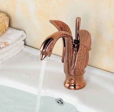 Luxury Rose Gold Copper Animal Swan Style Bathroom Basin Mixer Tap Faucet Egf050