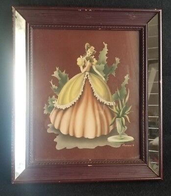 VTG Turner Print Victorian Lady Unique Ornate Mirror Frame Shabby Cottage Chic