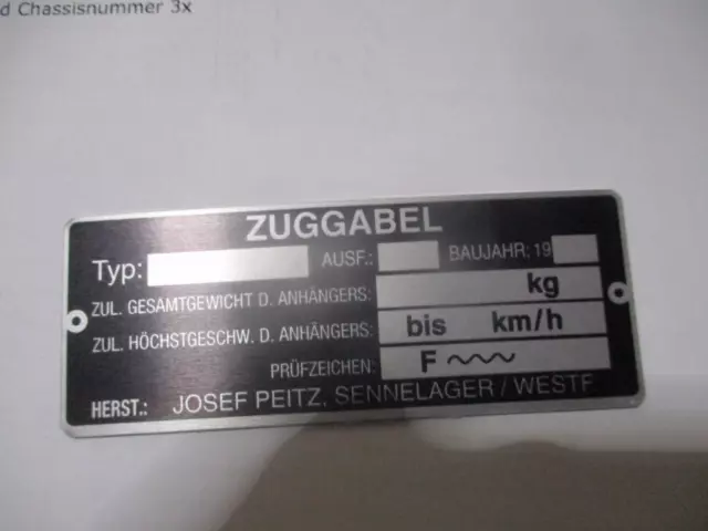 Typenschild Schild Josef Peitz Zuggabel  Anhänger Deichsel oldtimer Traktor LKW