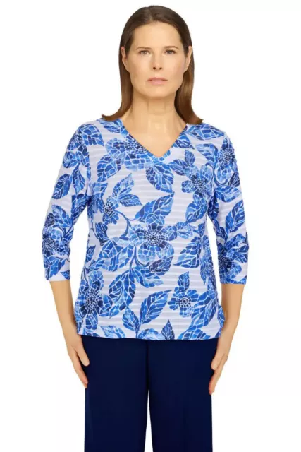 ALFRED DUNNER SIZE Xl Top Happy Hour Mosaic Floral Ruffle Knit Top Nwt ...