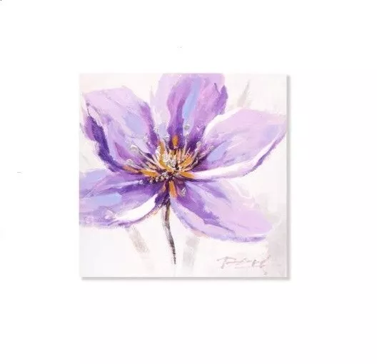 Tableau cadre toile peinture Fleur violette - 30 x 30 cm