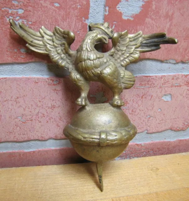 Antique Eagle Finial Topper Crowned Spread Winged Ball Sphere Brass Bronze Bird