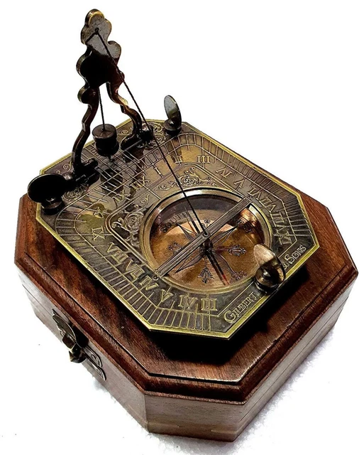 Nautical Sundial Engraved Gilbert & Sons London Sundial Compass 2" Brass