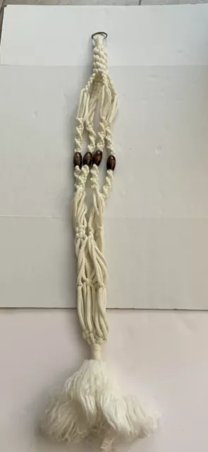 Vtg Plant Pot Hanger Macrame Large Wooden Bead  Retro Boho Jungalow 60s 70s (B)