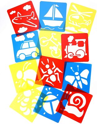 Trsnzul Disegno Pittura Stencil Set 12 Pezzi Stencil Geometrici con 4 Pezzi Pennello Spugna Stencil per Pittura Riutilizzabili Pittura Stencil Stencil Templates per Scrapbook Pareti DIY Deco 