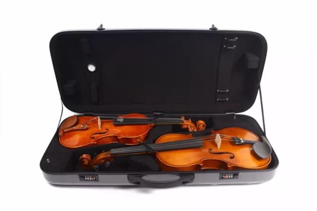 Double Violin Viola Case for 4/4 size violin and 15-17 inch viola Carbon fiber
