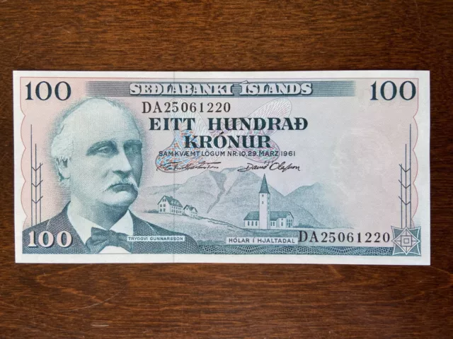 1961 ICELAND Sedlabanki Islands 100 KRONUR Money Treasury Banknote MINT