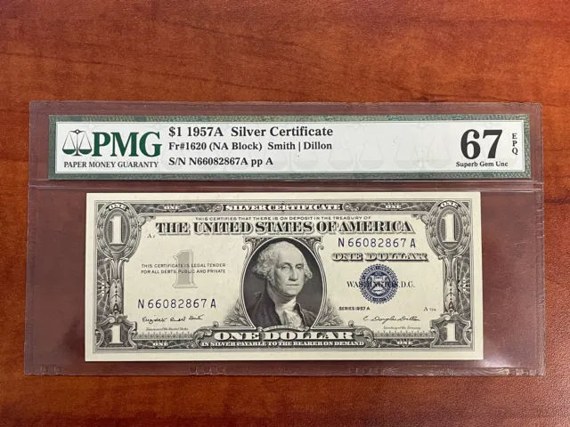 1957A $1 Silver Certificate, Fr#1620, PMG 67 EPQ