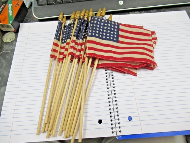 (1) Old 48 Star Parade Flag Gold Finial Wood Pole 3 3/4" by 5 1/2" Nice BIN
