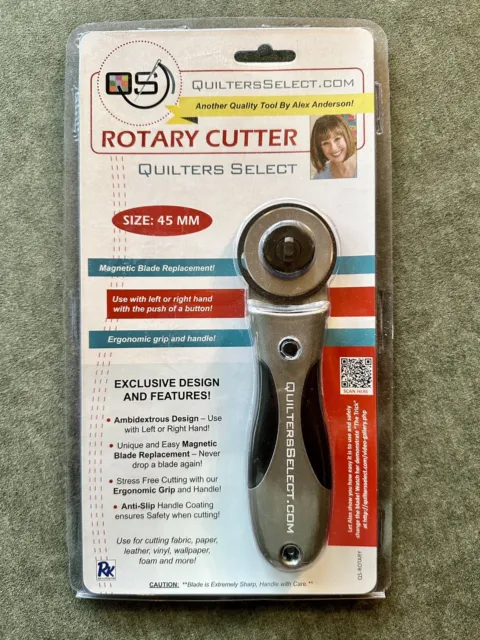 Quilter’s Select Rotary Cutter 45mm Heavy Duty Magnetic Blade Use Left or Right