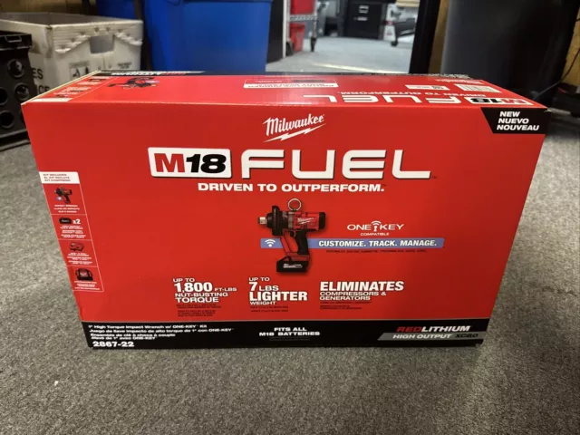 Milwaukee 2867-22 M18 Fuel Cordless 1" High Torque Impact Wrench One-Key 2x 8ah